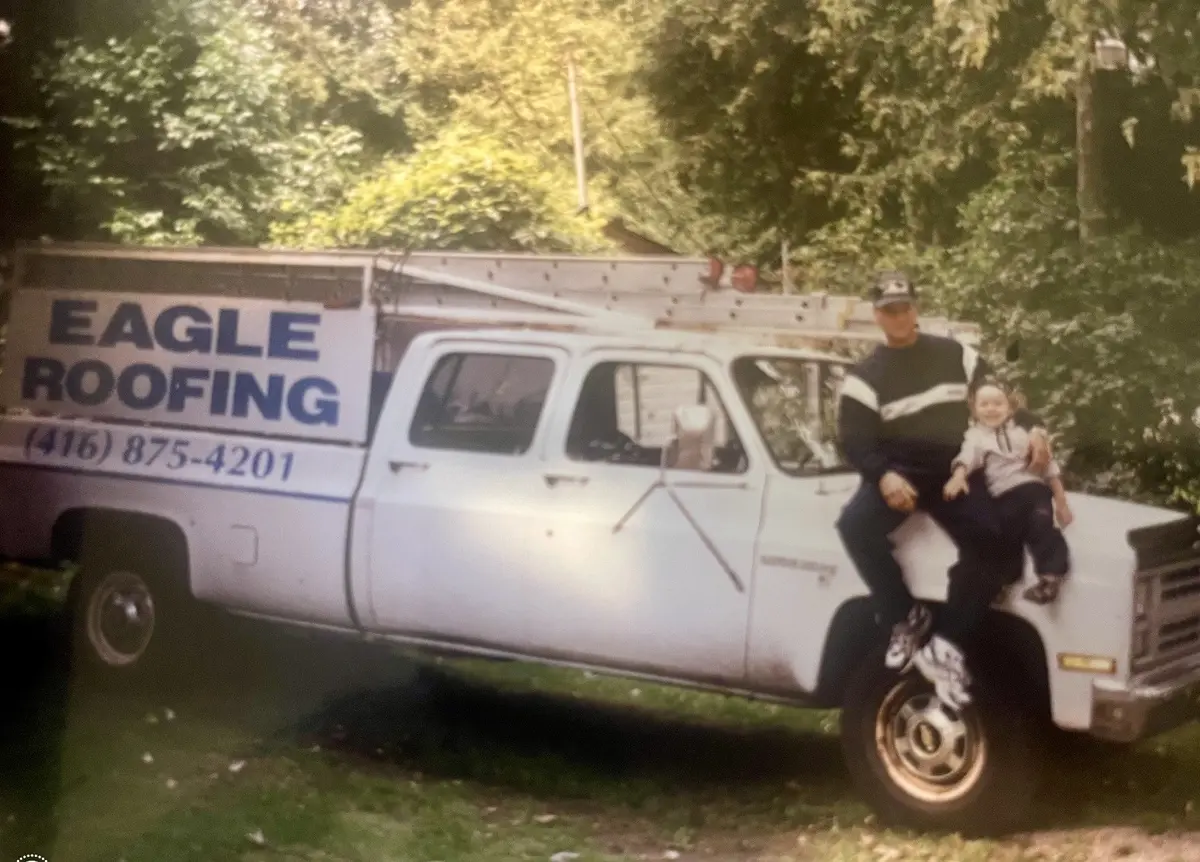 The original Eagle Roofing truck with (416) 875-4201 painted on the side
